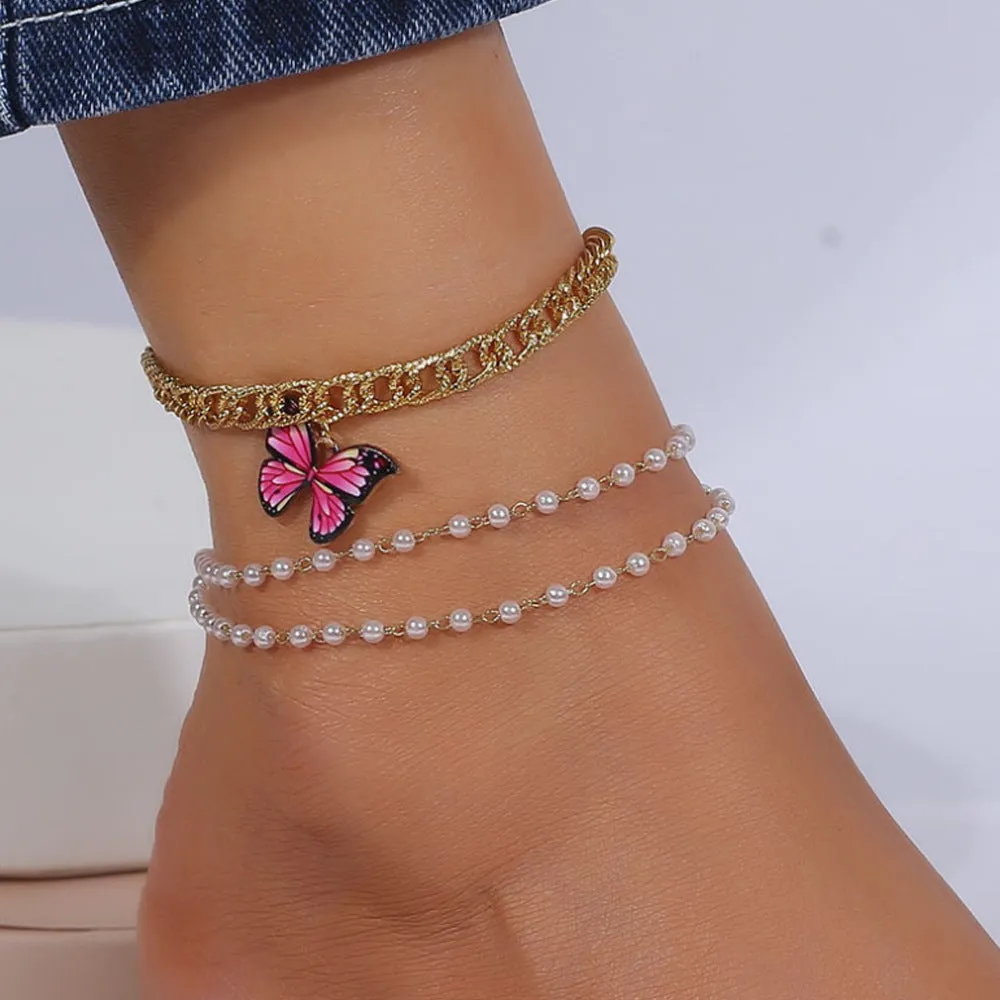 Creative Chain Multicolor Oil Drop Sticker Butterfly Set Anklet