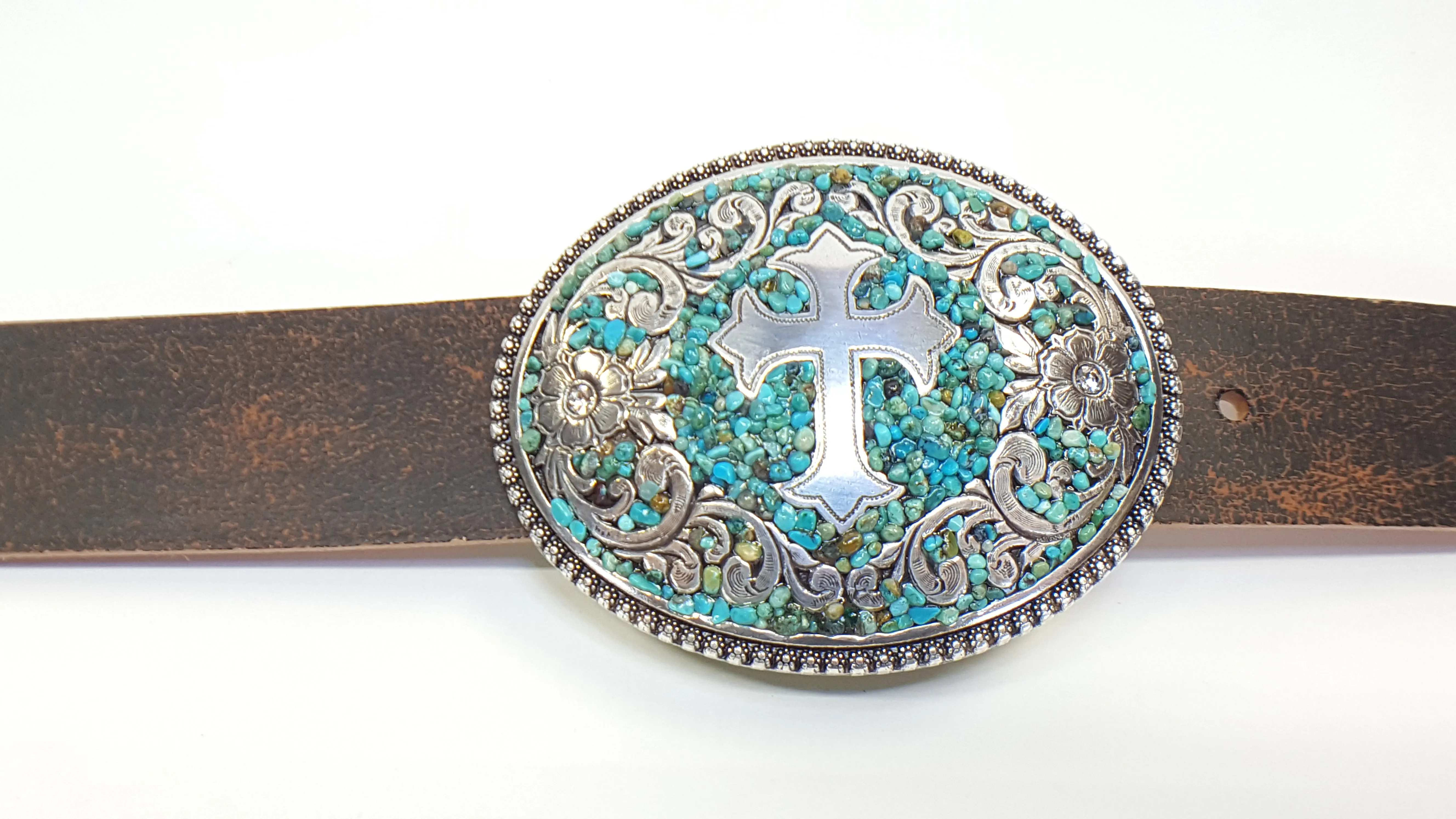 Cross and Turquoise Stones Buckle