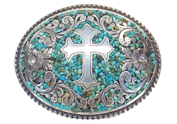 Cross and Turquoise Stones Buckle