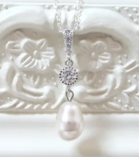 Crystal And Teardrop Pearl Pendant Necklace