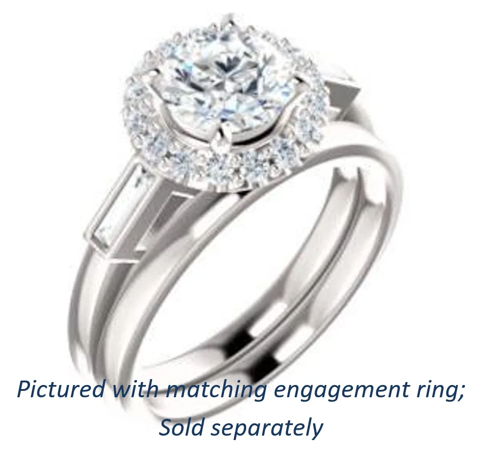 Cubic Zirconia Engagement Ring- The Azariah (Customizable Cathedral Round Cut Design with Halo and Straight Baguettes)