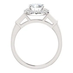 Cubic Zirconia Engagement Ring- The Azariah (Customizable Cathedral Round Cut Design with Halo and Straight Baguettes)