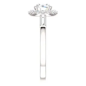 Cubic Zirconia Engagement Ring- The Azariah (Customizable Cathedral Round Cut Design with Halo and Straight Baguettes)