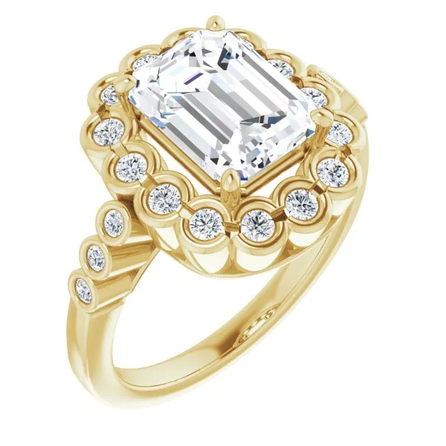 Cubic Zirconia Engagement Ring- The Berkley (Customizable Radiant Cut Design with Round-bezel Halo and Band Accents)