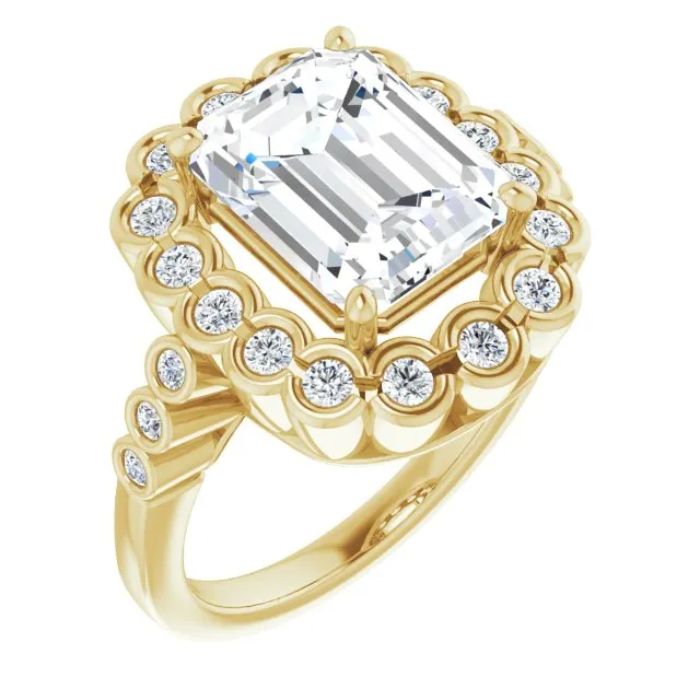 Cubic Zirconia Engagement Ring- The Berkley (Customizable Radiant Cut Design with Round-bezel Halo and Band Accents)