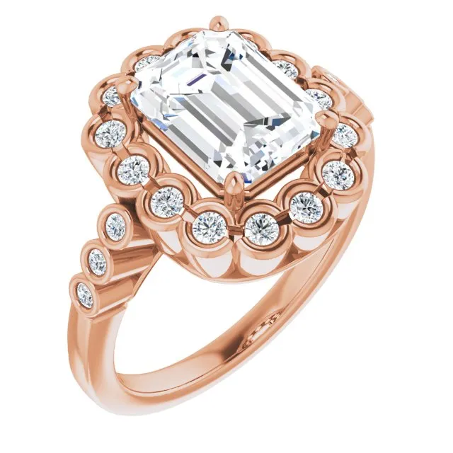 Cubic Zirconia Engagement Ring- The Berkley (Customizable Radiant Cut Design with Round-bezel Halo and Band Accents)