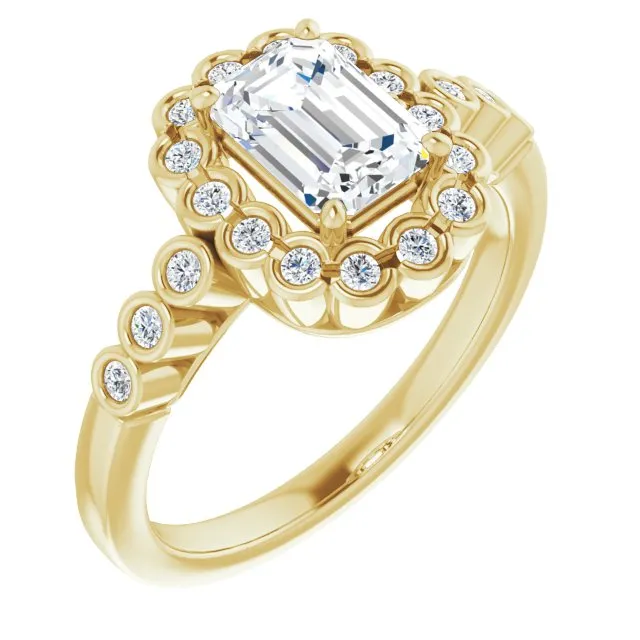 Cubic Zirconia Engagement Ring- The Berkley (Customizable Radiant Cut Design with Round-bezel Halo and Band Accents)