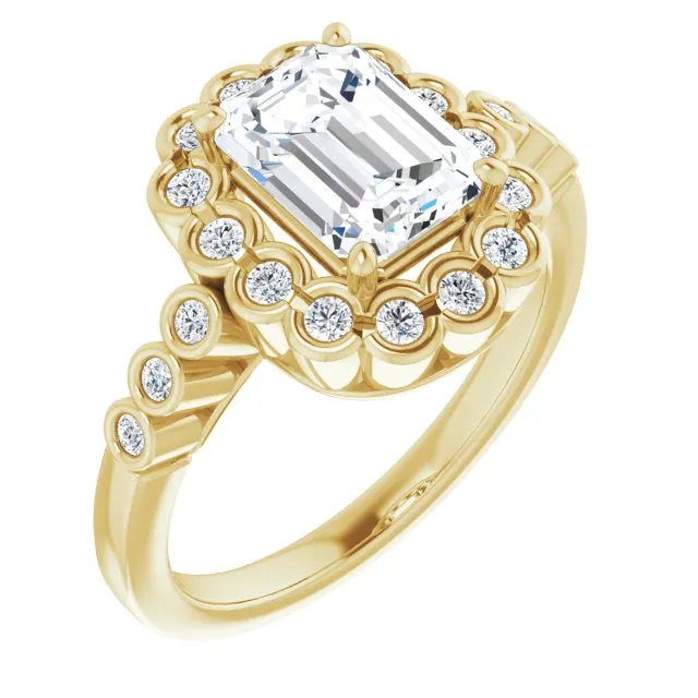 Cubic Zirconia Engagement Ring- The Berkley (Customizable Radiant Cut Design with Round-bezel Halo and Band Accents)