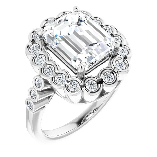 Cubic Zirconia Engagement Ring- The Berkley (Customizable Radiant Cut Design with Round-bezel Halo and Band Accents)