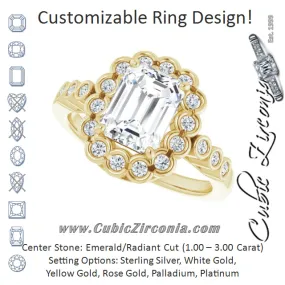 Cubic Zirconia Engagement Ring- The Berkley (Customizable Radiant Cut Design with Round-bezel Halo and Band Accents)