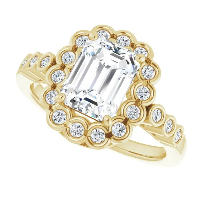 Cubic Zirconia Engagement Ring- The Berkley (Customizable Radiant Cut Design with Round-bezel Halo and Band Accents)