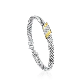 CZ Two tone Sleek Italian Bracelet, Handmade Jewelry in in Sterling Silver