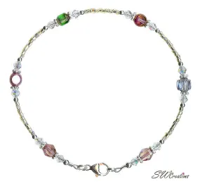 Czech Medley Crystal Gold Silver Crystal Anklet