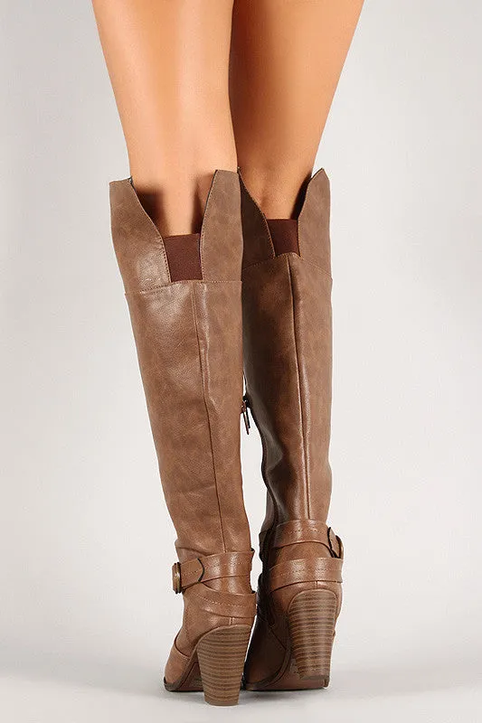 D-Ring Buckle Chunky Heeled Thigh High Boot