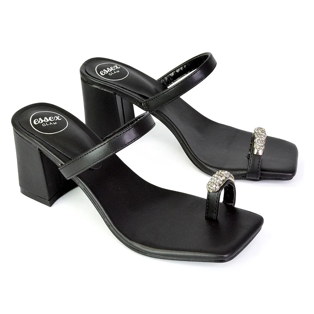 Daiquiri Double Strap Square Toe Ring Block Heel Sandals in Silver