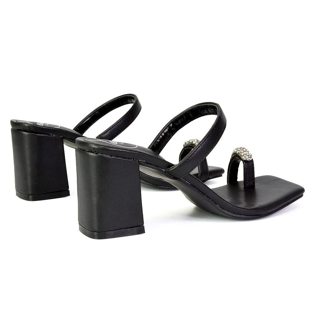 Daiquiri Double Strap Square Toe Ring Block Heel Sandals in Silver