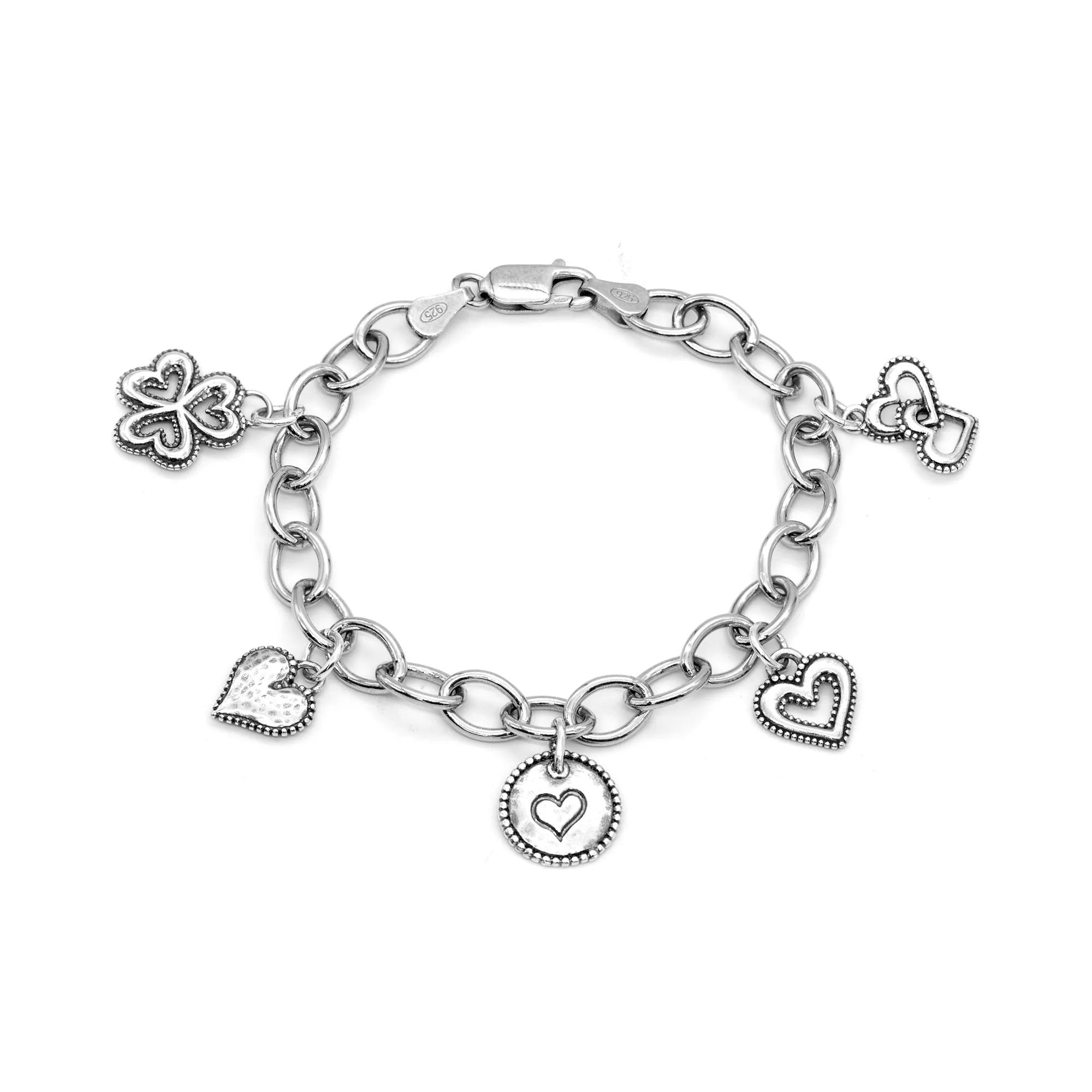 Danny Newfeld Sterling Silver Oval Link Heart Charm Bracelet