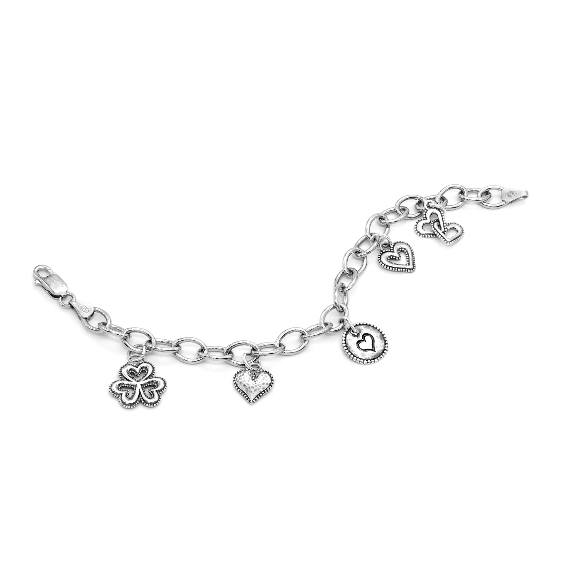 Danny Newfeld Sterling Silver Oval Link Heart Charm Bracelet