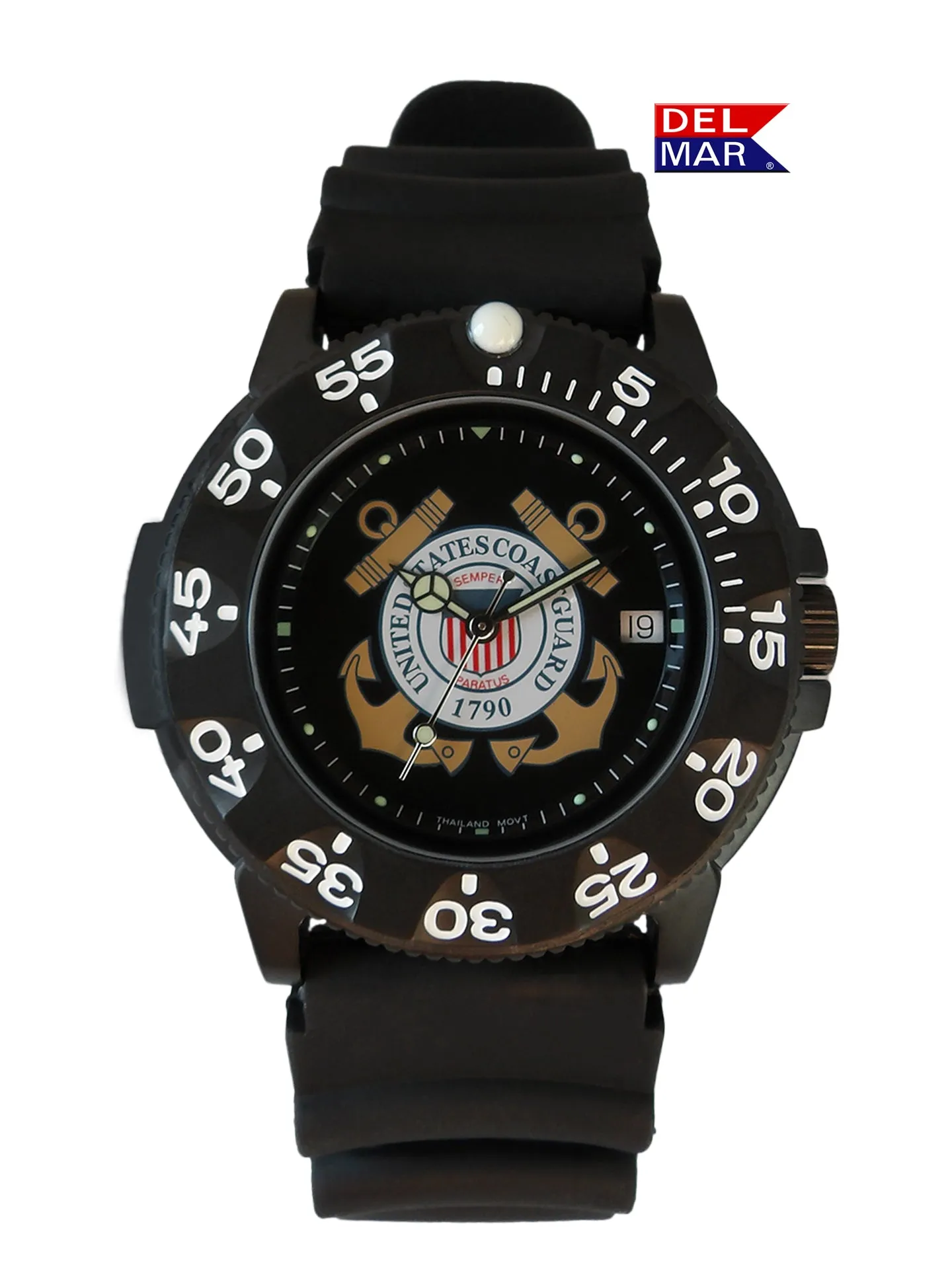 Del Mar Men's Coast Guard Military Watch - Black Strap #50519