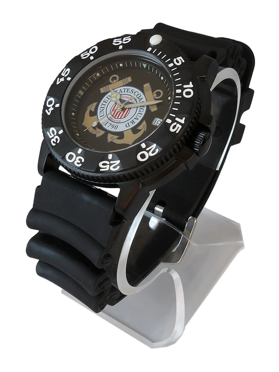 Del Mar Men's Coast Guard Military Watch - Black Strap #50519