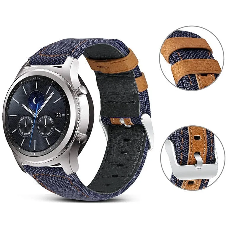 Denim & Leather Watch Straps Compatible with the Oppo Watch 2 46mm