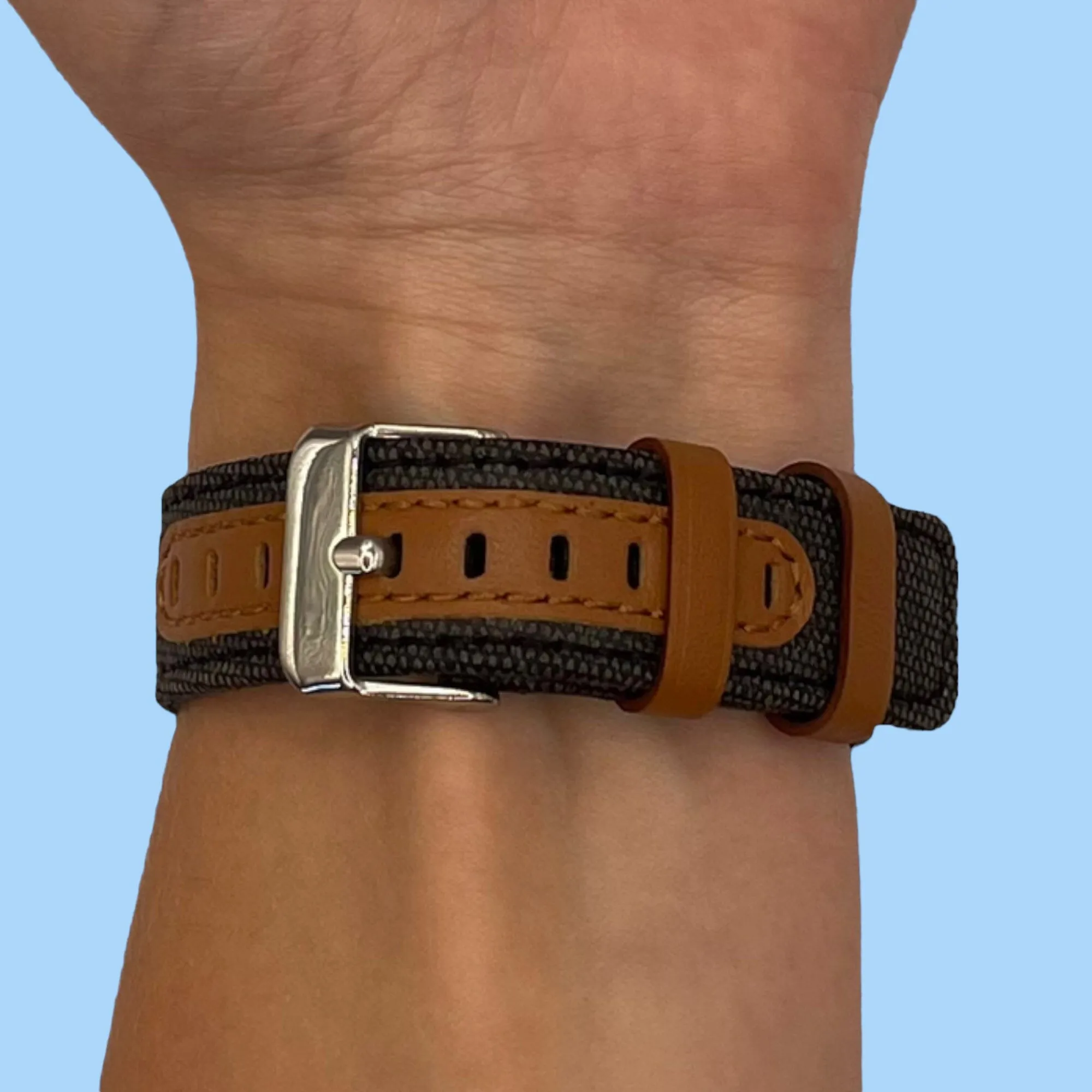 Denim & Leather Watch Straps Compatible with the Oppo Watch 2 46mm