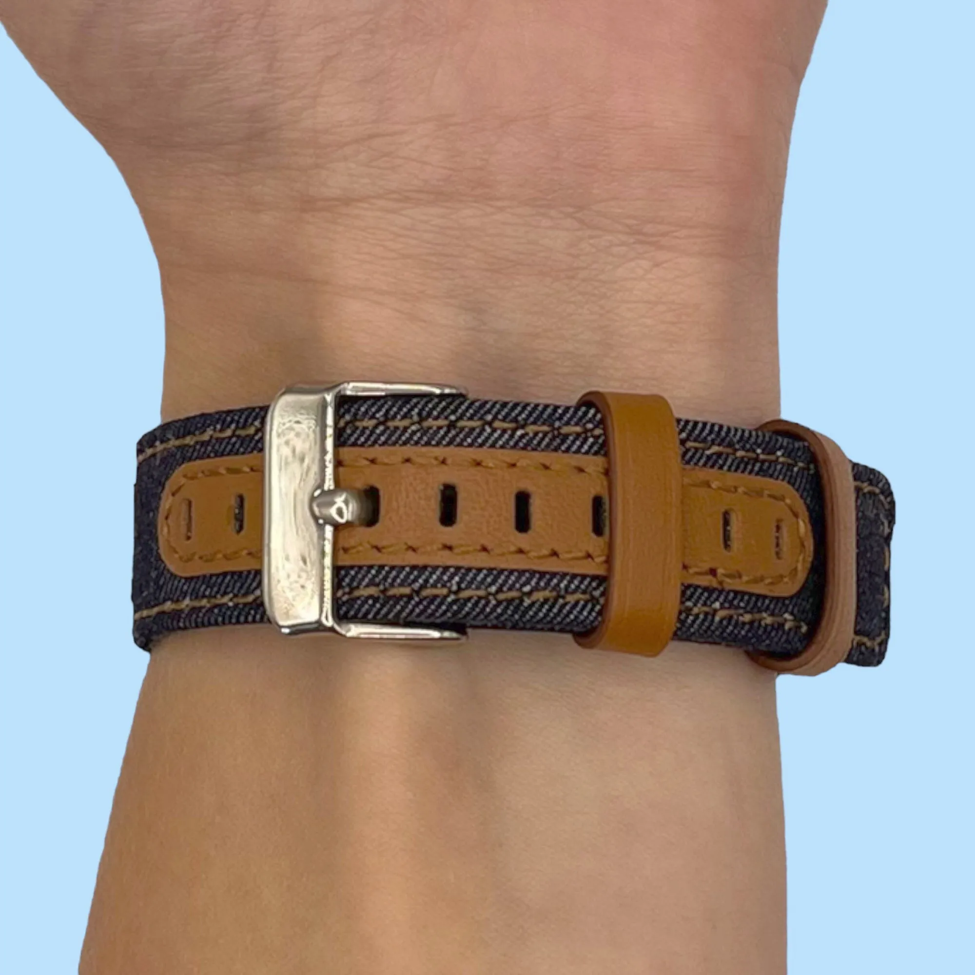 Denim & Leather Watch Straps Compatible with the Oppo Watch 2 46mm