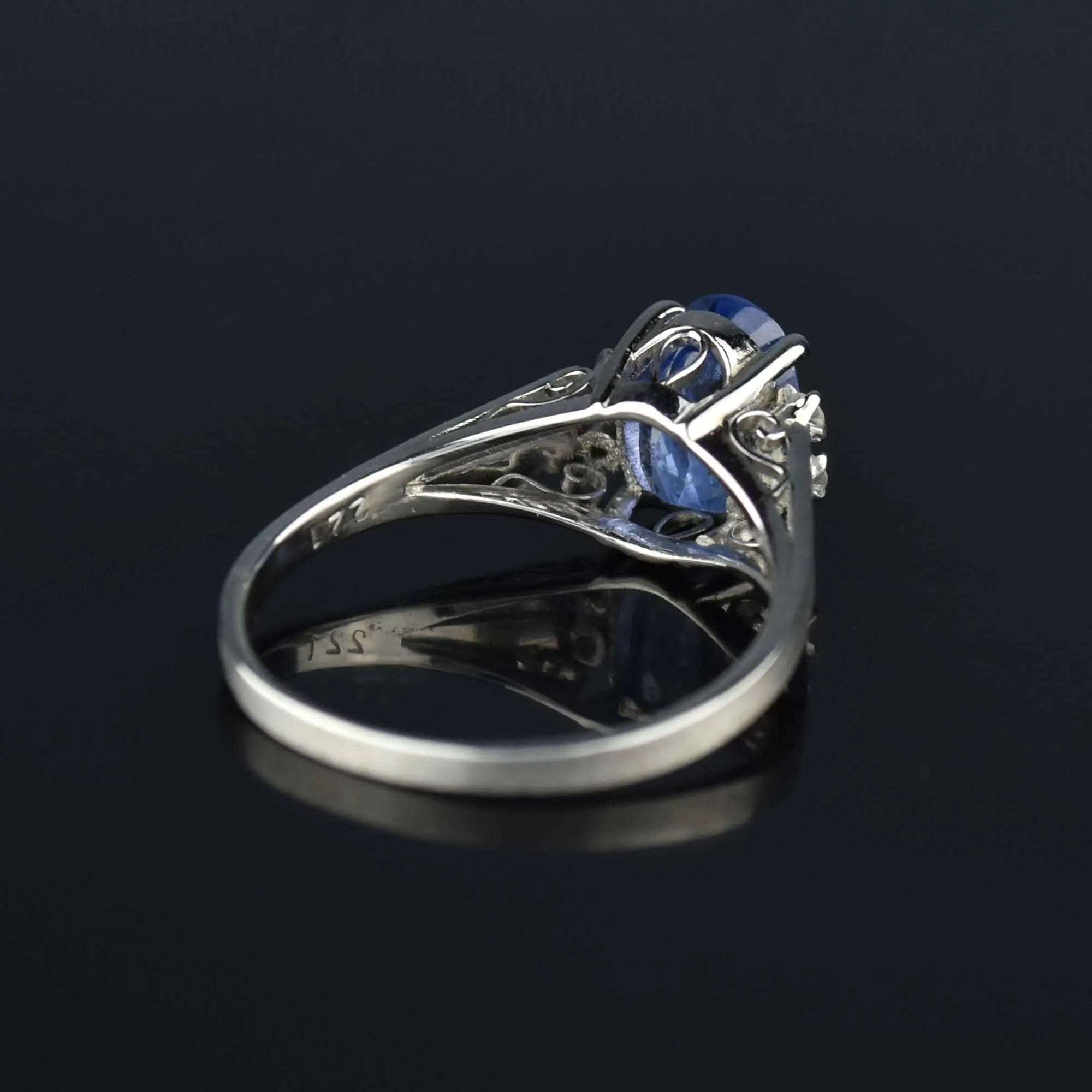 DEPOSIT Vintage Platinum Diamond Natural Blue Sapphire Ring