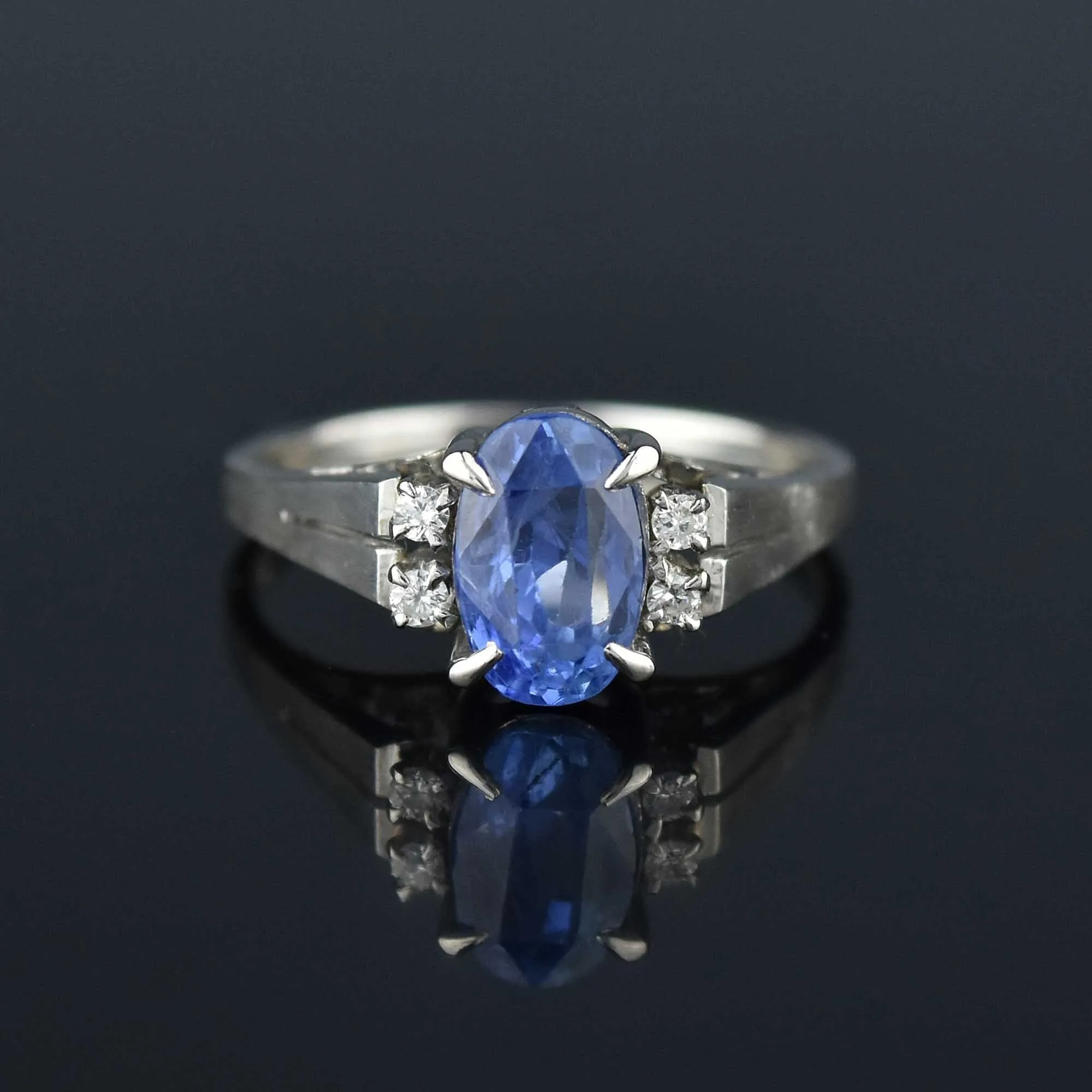 DEPOSIT Vintage Platinum Diamond Natural Blue Sapphire Ring