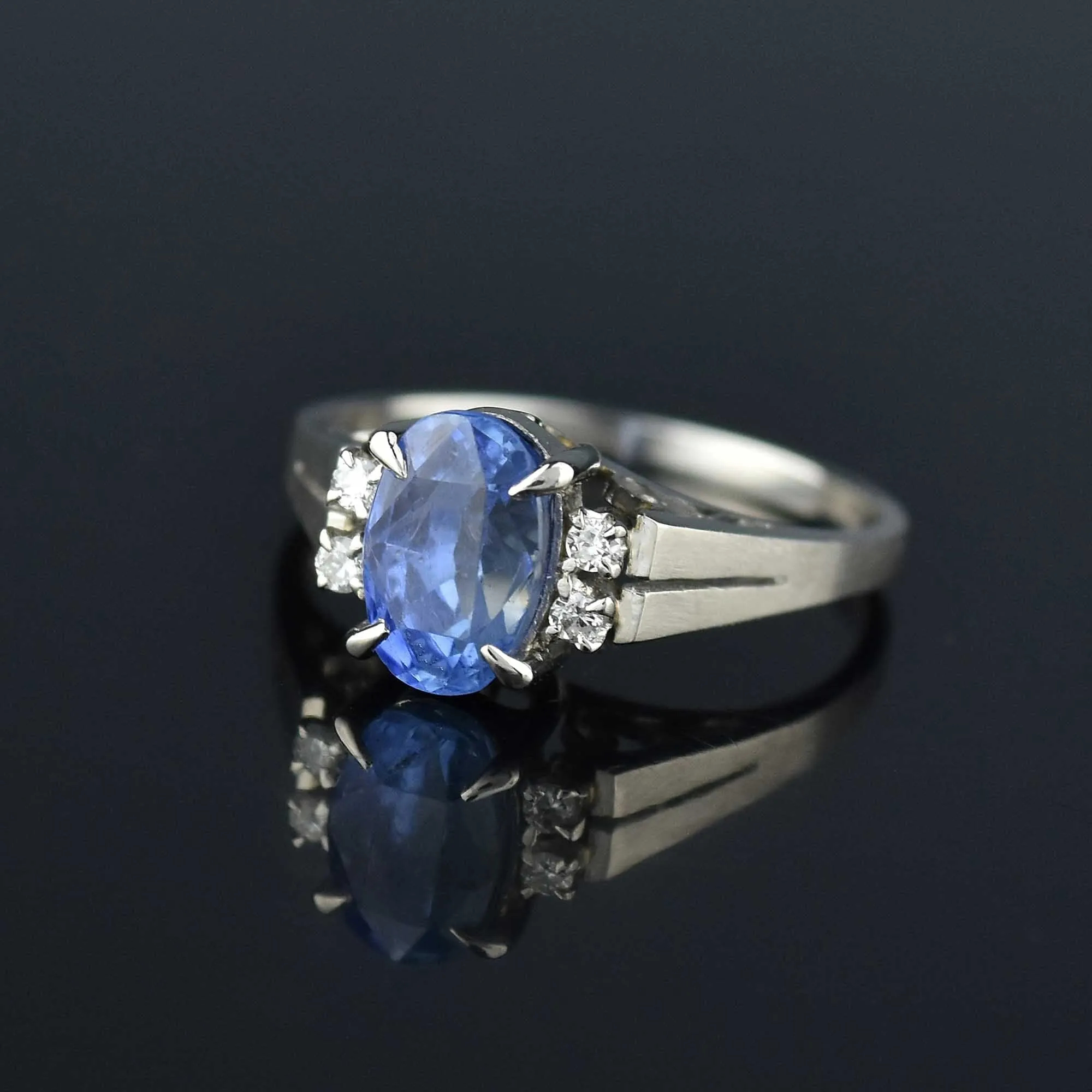 DEPOSIT Vintage Platinum Diamond Natural Blue Sapphire Ring