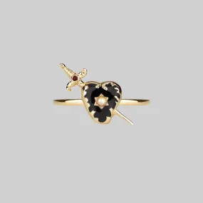 DEVOTION. Black Heart & Sword Gold Ring