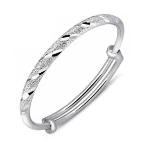 Diamond Cut Frosted Lines Adjustable Bangle Bracelet