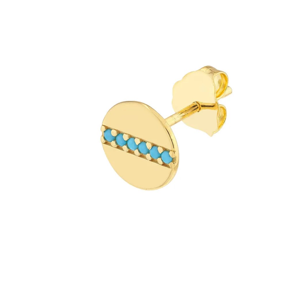 Disc Stud Earrings with Simulated Turquoise