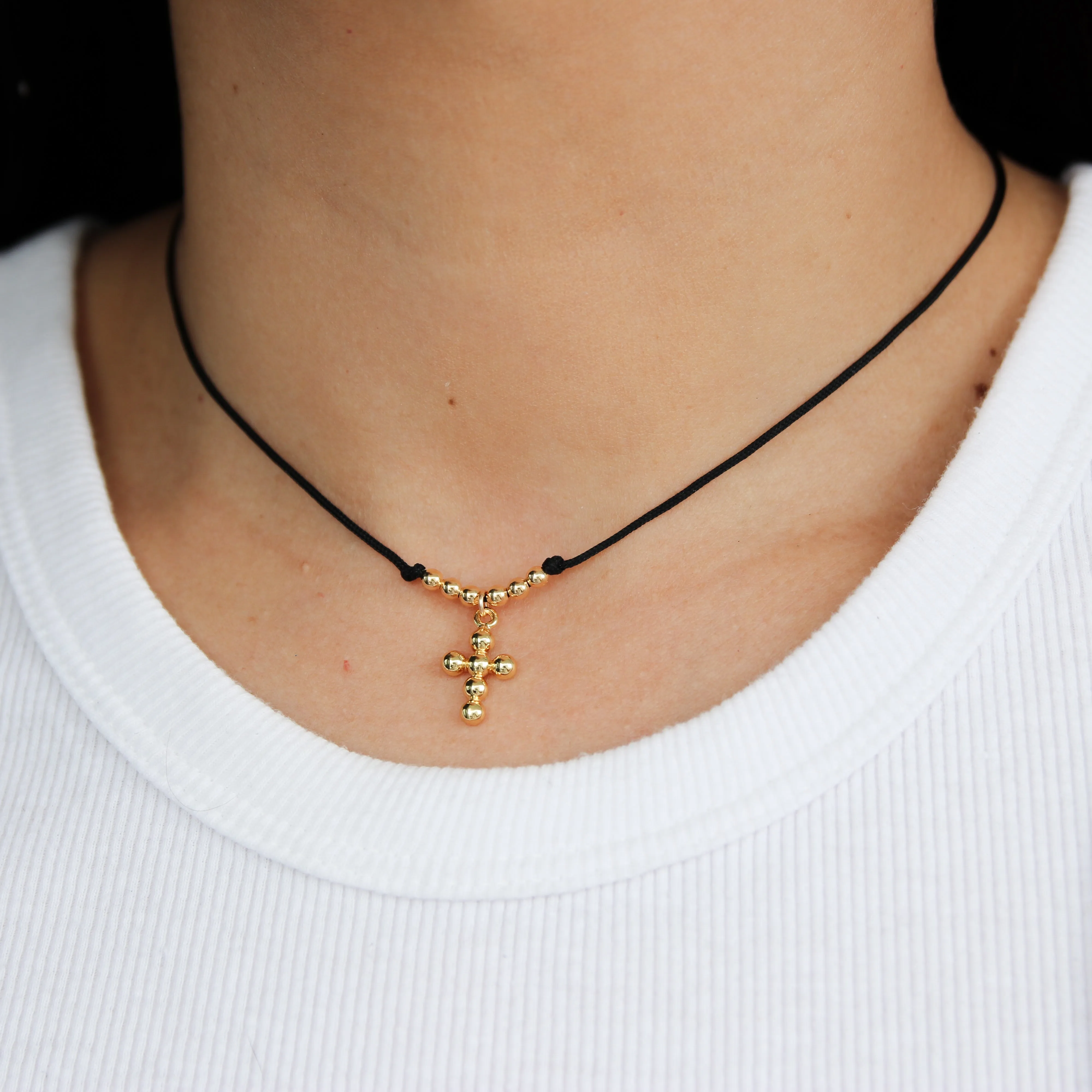 Dot Gold Cross Cotton Cord Choker