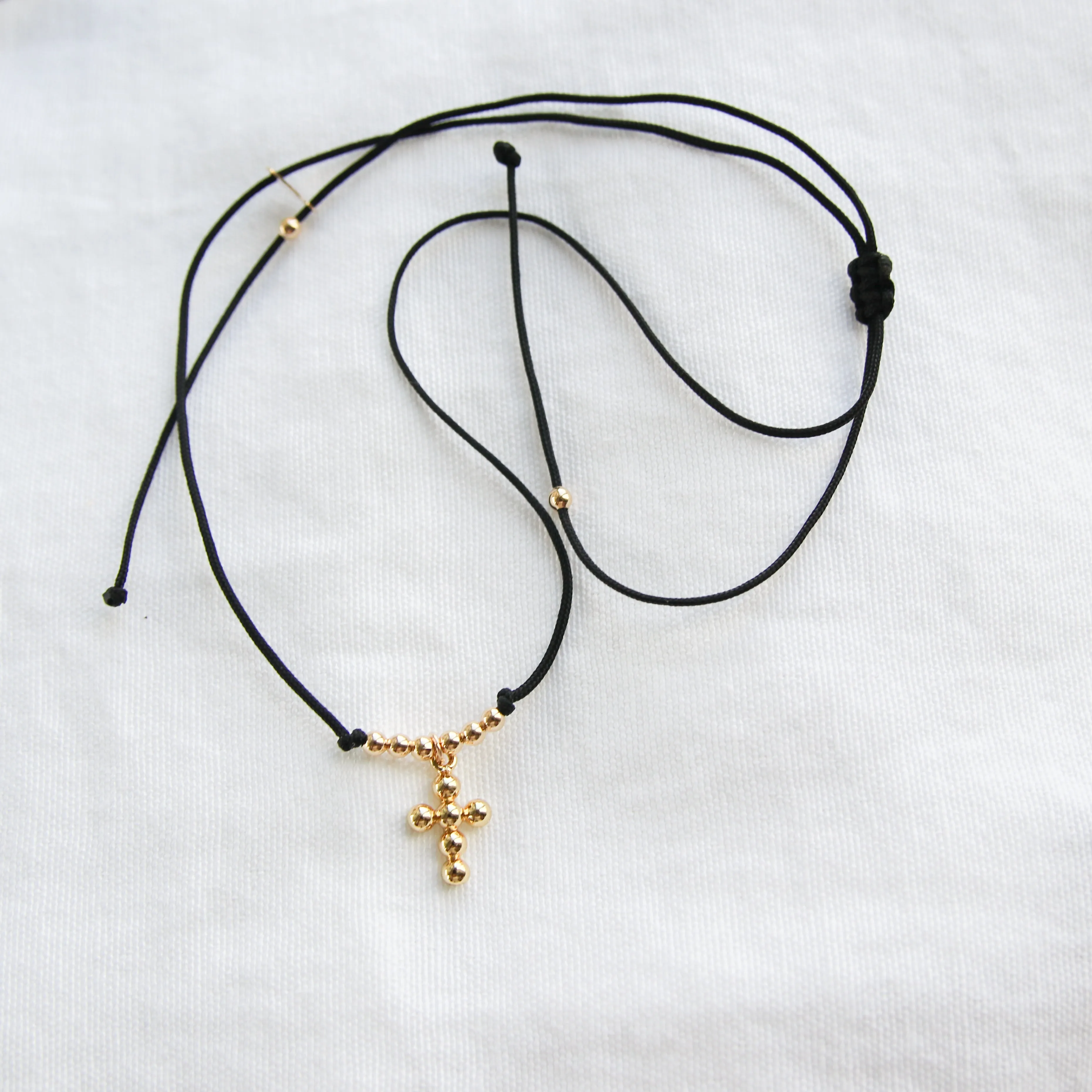 Dot Gold Cross Cotton Cord Choker