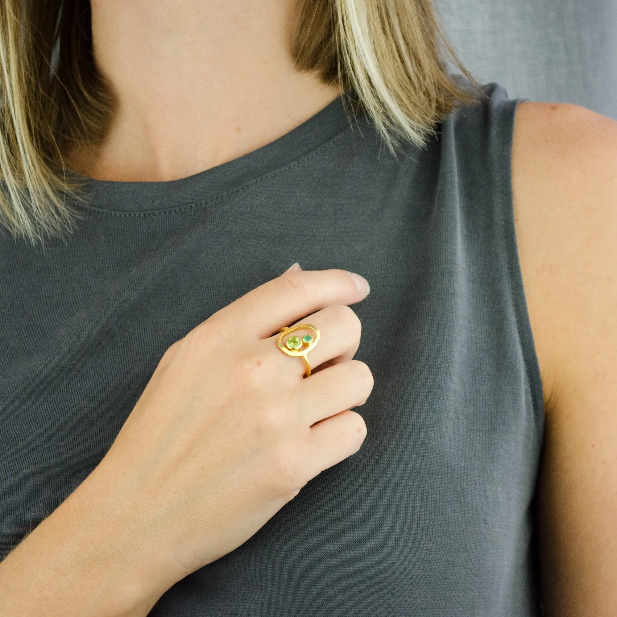 Double Birthstone Mother's Ring, Open Oval Ring, Mom of Two