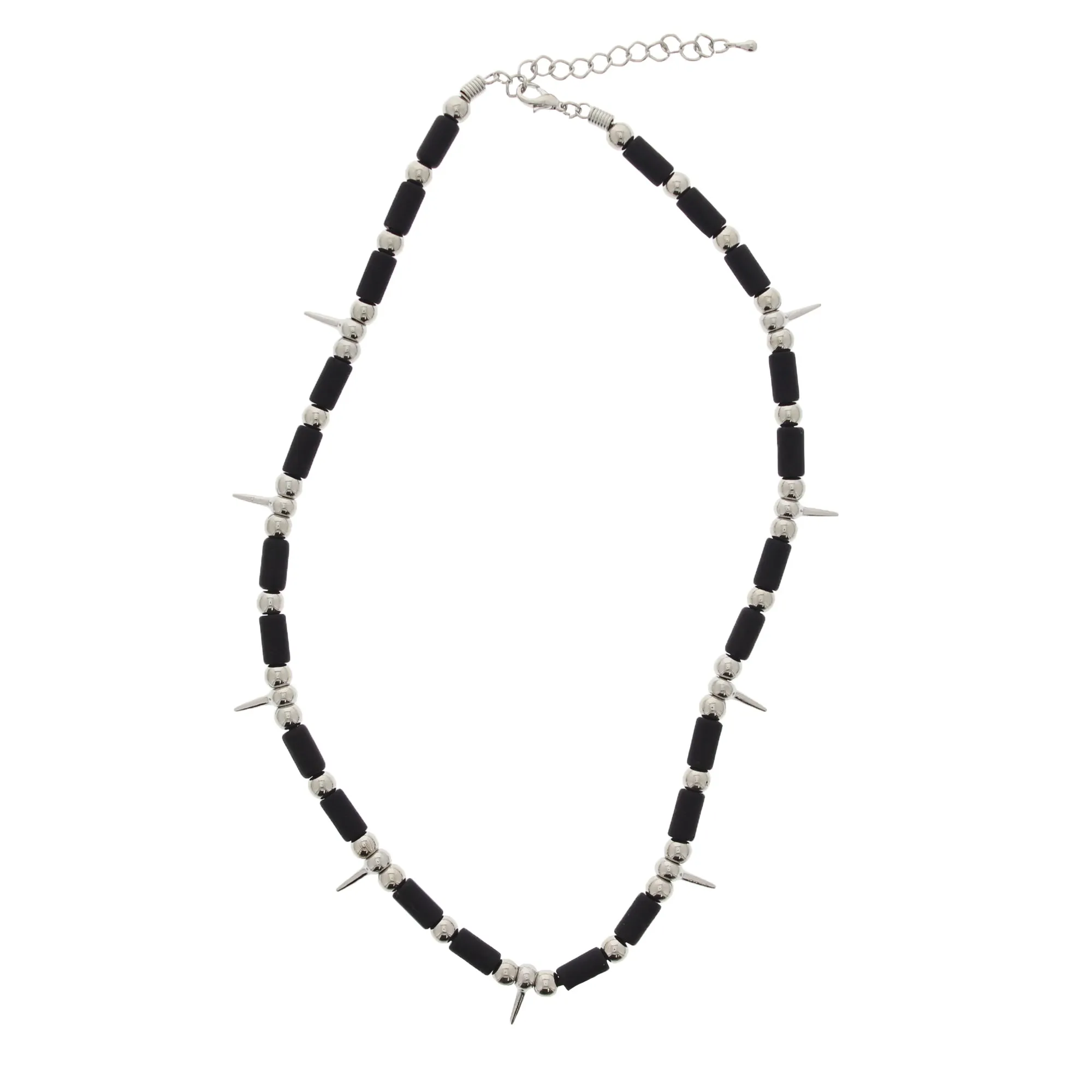 Double Black Bar with Triple Silver Ball & Single Spike Necklace