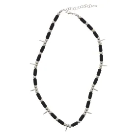 Double Black Bar with Triple Silver Ball & Single Spike Necklace