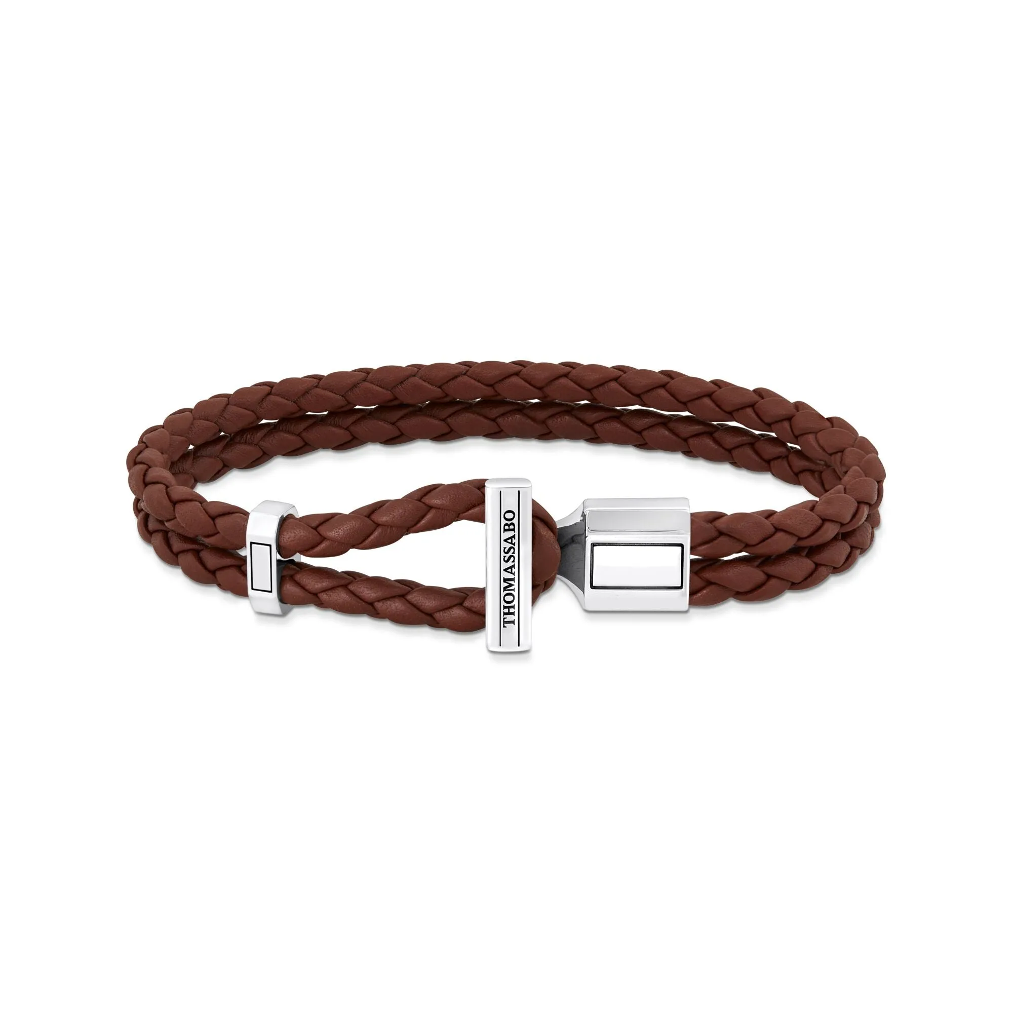 Double bracelet with braided, brown leather