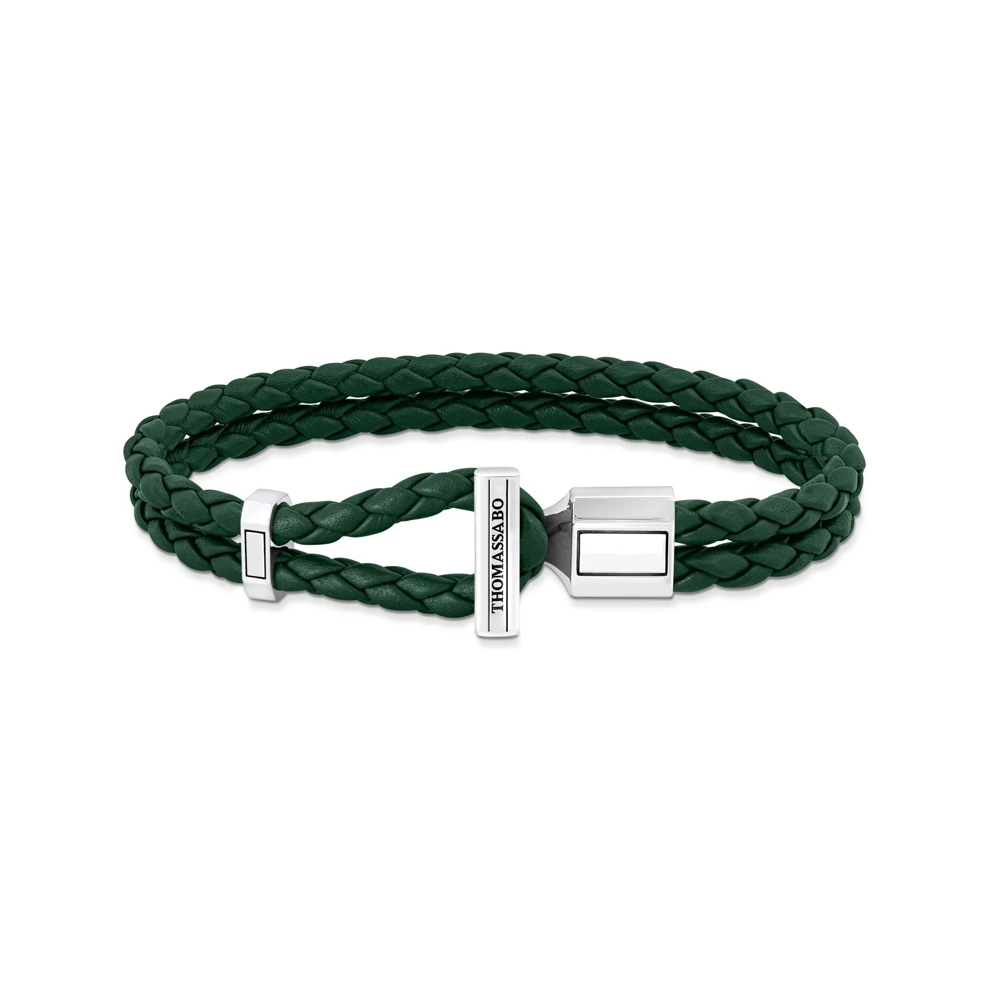 Double bracelet with braided, green leather