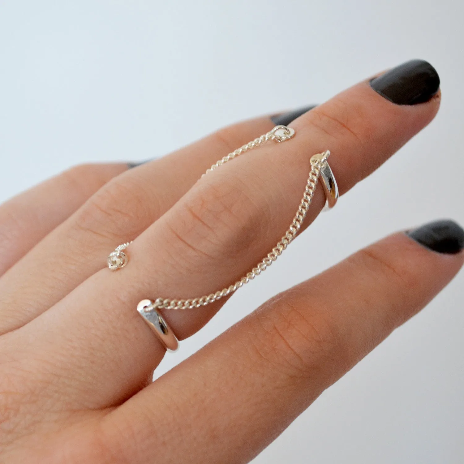 Double Chain Cuff Ring, Gold or Silver