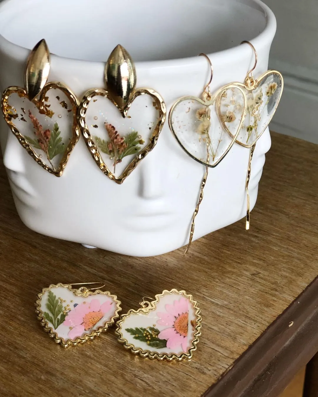 Dried Flower Heart Shape Resin Earring