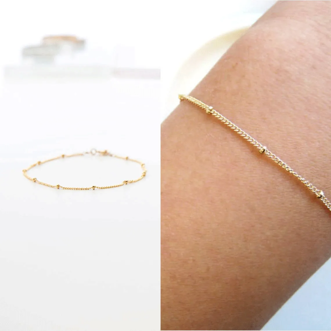 Elegant & Sturdy Saturn Beaded - Layering Bracelet. (14 karat Solid Gold) - CG398B. Starts at