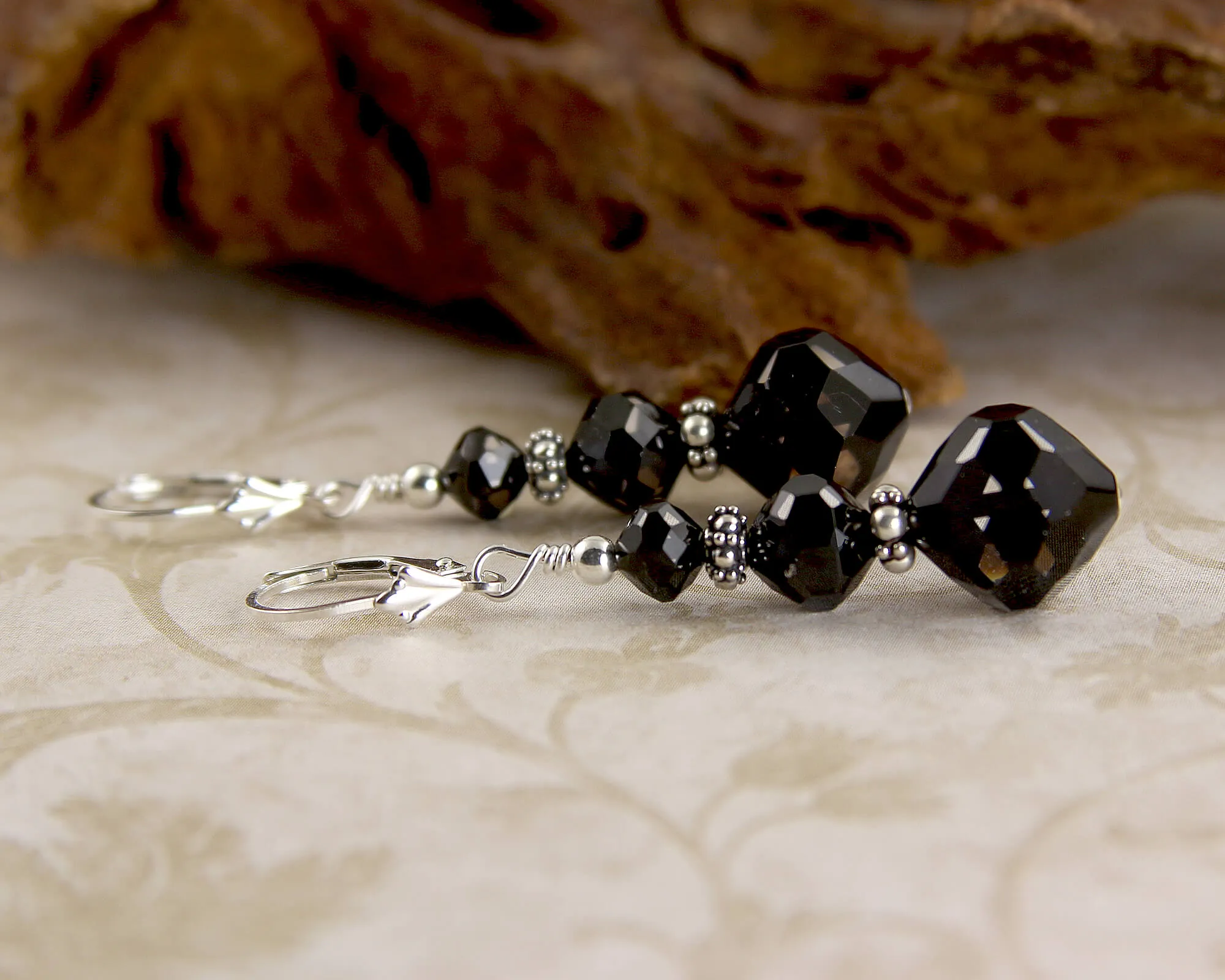 Elegant Cosmic Black Crystal Earrings, Sterling Silver