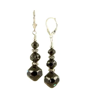 Elegant Cosmic Black Crystal Earrings, Sterling Silver