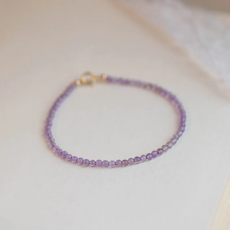 Elegant Natural Amethyst Shore Gold Bead Bracelet for Women, 14k Gold Plated Luxury Jewelry