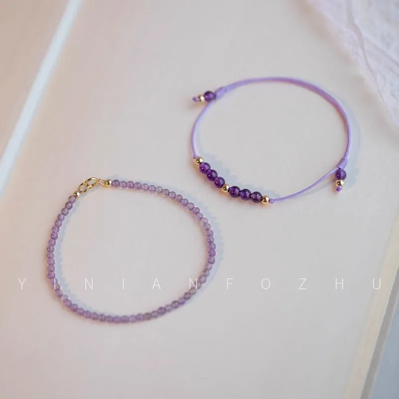 Elegant Natural Amethyst Shore Gold Bead Bracelet for Women, 14k Gold Plated Luxury Jewelry