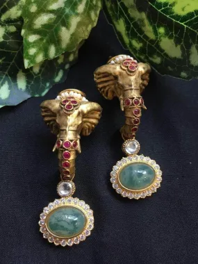 Elephant Face Shaped Polki Earring