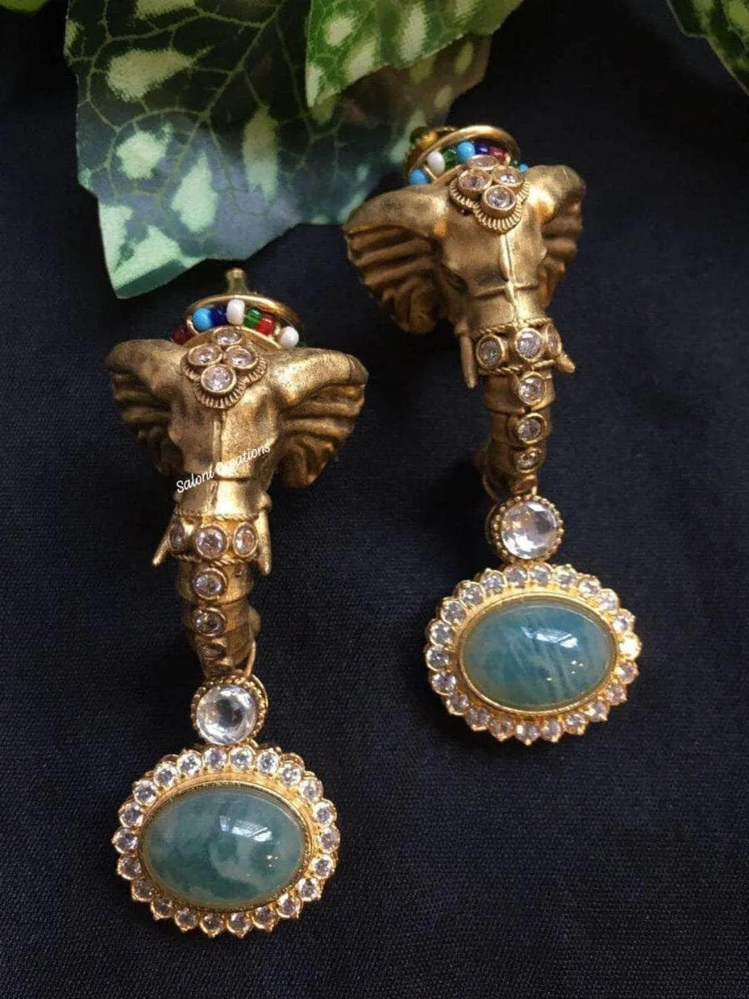 Elephant Face Shaped Polki Earring