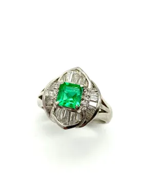 Emerald and Diamond Platinum Ring